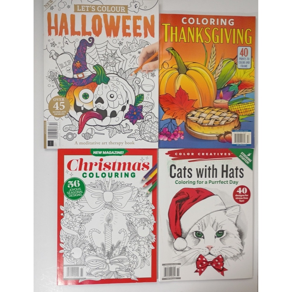 Holliday Coloring New Book Lot Of 4 - Halloween, Thanksgiving and 2 Christmas
